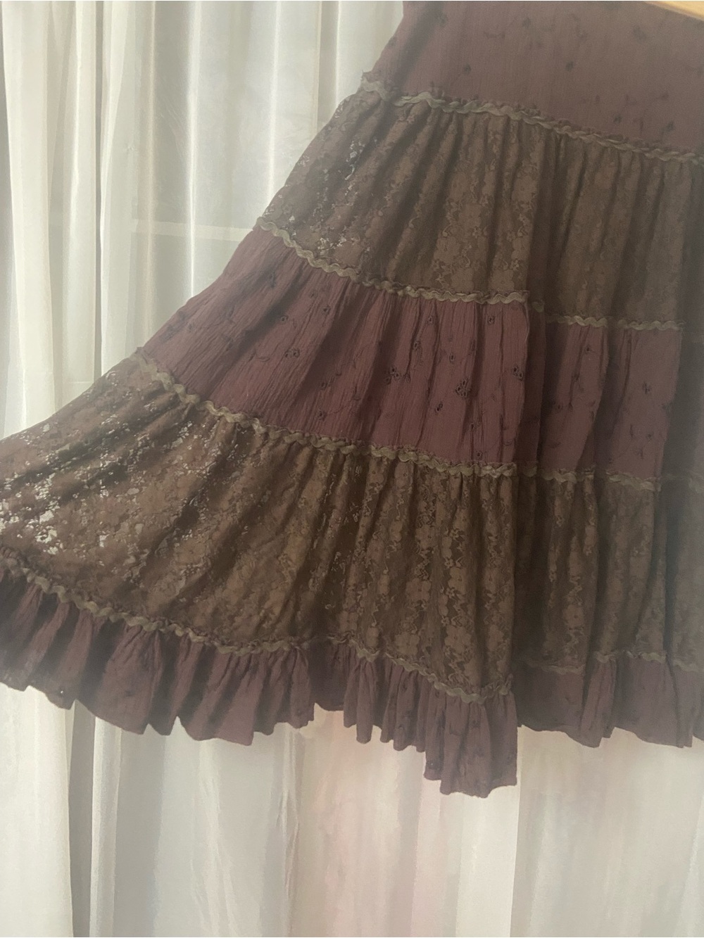 Tiered Brown and Plum Boho Maxi Skirt - Picture 2 of 4